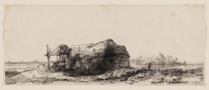 Paisaje con Cabañas y un Granero de Heno: Oblongo de Rembrandt van Rijn