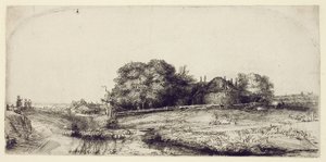 Paisaje con granero de heno y un rebaño de ovejas, c.1652 de Rembrandt van Rijn
