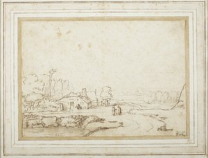 Paisaje con una parte de un estanque de Rembrandt van Rijn
