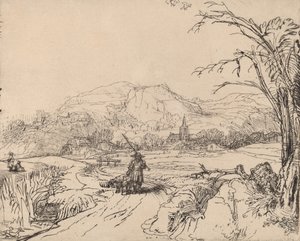 Paisaje con cazador y perro