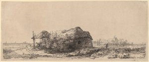 Paisaje con una cabaña y granero de heno: Oblongo de Rembrandt van Rijn