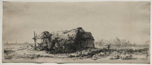 Paisaje con una Cabaña y Granero de Heno: Oblongo, 1641 de Rembrandt van Rijn