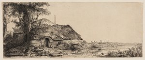 Paisaje con una cabaña y un gran árbol de Rembrandt van Rijn