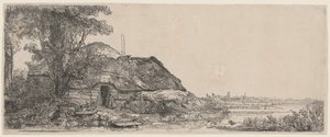 Paisaje con una casita y un árbol grande de Rembrandt van Rijn