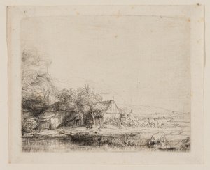 Paisaje con vaca bebiendo de Rembrandt van Rijn