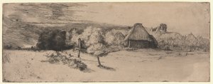 Paisaje con un edificio de granja y la "Casa con la torre" de Rembrandt van Rijn