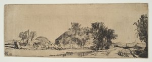 Paisaje con una granja junto a un camino al lado de un canal, ca. 1652 de Rembrandt van Rijn
