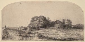 Paisaje con un granero de heno y un rebaño de ovejas de Rembrandt van Rijn