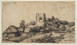 Paisaje con una Torre Cuadrada, 1650 de Rembrandt van Rijn