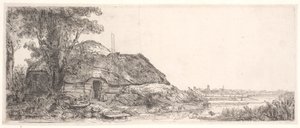 Paisaje con una cabaña y un gran árbol de Rembrandt van Rijn