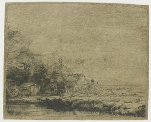 Paisaje con una vaca bebiendo de Rembrandt van Rijn