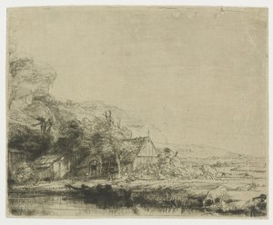 Paisaje con una vaca bebiendo de Rembrandt van Rijn