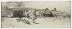 Paisaje con un edificio agrícola y la "casa con la torre de Rembrandt van Rijn