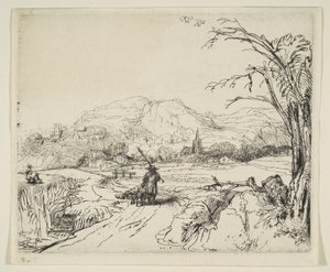 Paisaje con un Pastor y un Perro, ca. 1653 de Rembrandt van Rijn