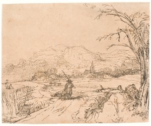 Paisaje con un deportista y unos perros de Rembrandt van Rijn