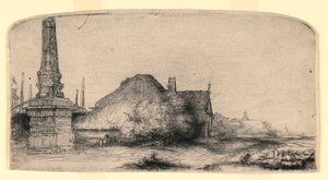 Paisaje con un obelisco de Rembrandt van Rijn