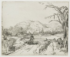 Paisaje con un deportista y unos perros de Rembrandt van Rijn