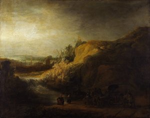Paisaje con el bautismo del eunuco de Rembrandt van Rijn