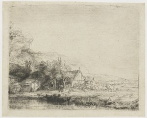 Paisaje con una vaca bebiendo de Rembrandt van Rijn