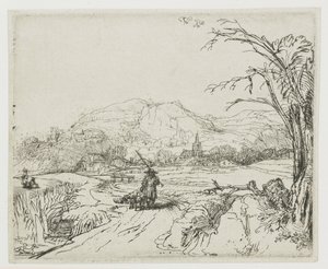 Paisaje con pastor y perros («El pequeño cazador») de Rembrandt van Rijn