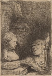 Hombre dibujando de un molde, c. 1641 de Rembrandt van Rijn