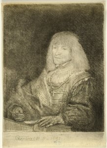 Hombre en un escritorio con una cruz y una cadena de Rembrandt van Rijn