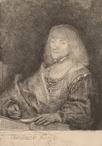 Hombre en un escritorio con una cruz y cadena, 1641 de Rembrandt van Rijn