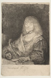 Hombre en un Escritorio Usando una Cruz y Cadena, 1641 de Rembrandt van Rijn