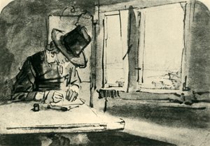 Hombre dibujando en la ventana, mediados del siglo XVII de Rembrandt van Rijn