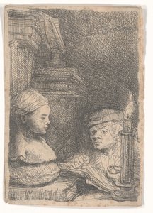 Hombre dibujando de un molde de Rembrandt van Rijn