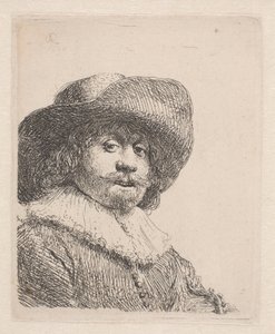 Hombre con sombrero de ala ancha y gorguera de Rembrandt van Rijn