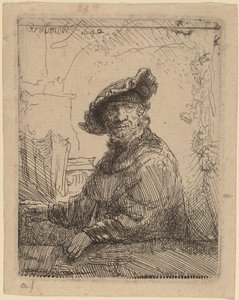 Hombre en una glorieta de Rembrandt van Rijn