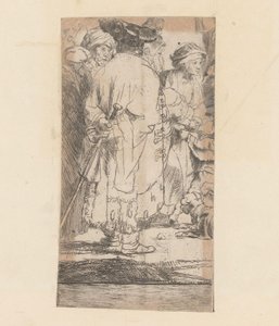 Hombre con capa, visto desde atrás Imagen de cien florines de Rembrandt van Rijn
