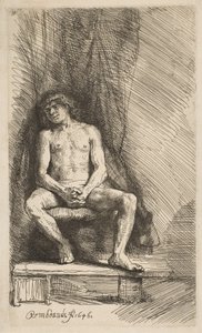 Hombre desnudo sentado frente a una cortina, 1646