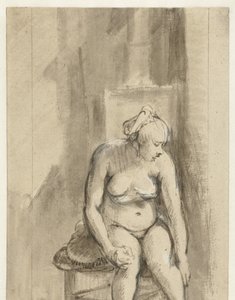 mujer desnuda sentada junto a una estufa mujer desnuda sentada junto a una estufa de Rembrandt van Rijn