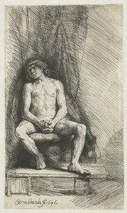 Joven desnudo, sentado ante una cortina Hombre desnudo sentado ante una cortina de Rembrandt van Rijn