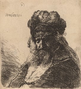 Viejo Barbudo con Gorro de Piel Alto, con los Ojos Cerrados, c. 1635 de Rembrandt van Rijn