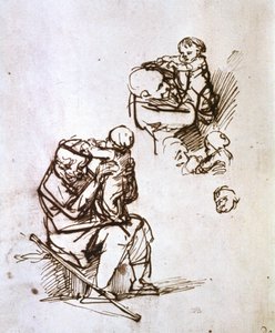 Viejo jugando con niño de Rembrandt van Rijn