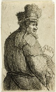Anciano visto desde atrás, perfil derecho: media figura de Rembrandt van Rijn