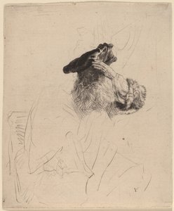 Viejo hombre sombreando sus ojos con su mano, c. 1639