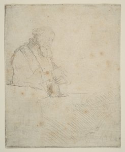 Viejo en meditación, apoyado en un libro de Rembrandt van Rijn