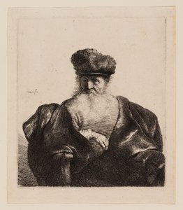 Viejo con Barba, Gorro de Piel y Capa de Terciopelo de Rembrandt van Rijn