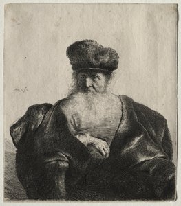 Hombre viejo con barba, gorra de piel y capa de terciopelo, c. 1632 de Rembrandt van Rijn