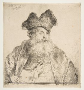 Viejo con gorro de piel dividido de Rembrandt van Rijn