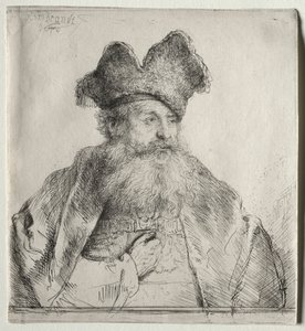 Viejo con un Gorro de Piel Dividido de Rembrandt van Rijn