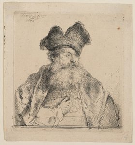 Anciano con un gorro de piel partido por la mitad de Rembrandt van Rijn