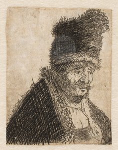Anciano con abrigo de piel y gorro de copa alta: busto de Rembrandt van Rijn