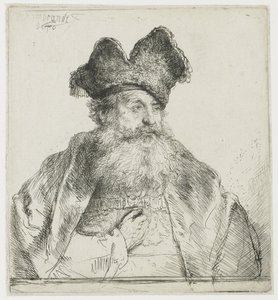 Anciano con gorro de piel dividido de Rembrandt van Rijn
