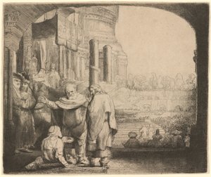 Pedro y Juan sanando al lisiado en la puerta del templo de Rembrandt van Rijn