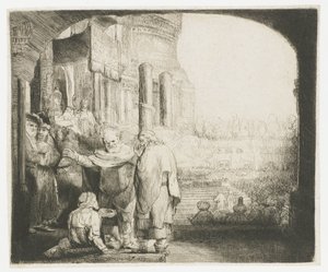 Pedro y Juan curando al tullido a la puerta del templo de Rembrandt van Rijn